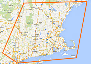 Map of our service area spanning MA, CT, NH, VT, ME, RI and eastern NY